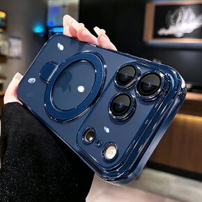 حافظة مغناطيسية لهاتف iPhone 17 Pro Max شفافة مع حامل، حماية كاملة للكاميرا [متوافقة مع Magsafe]، حافظة لهاتف iPhone 17 Pro Max 6.9 بوصة، أزرق in Kuwait