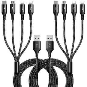 RULUS كابل شحن متعدد قصير [2 حزمة/35 سم] كابل USB متعدد 4 في 1 شاحن متعدد سلك شاحن سريع مضفر كابل شاحن USB عالمي مع منفذ IP/النوع C/Micro USB للهواتف المحمولة والأجهزة اللوحية والمزيد in Kuwait