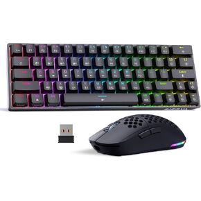 مجموعة لوحة مفاتيح وماوس لاسلكية للألعاب من DIERYA، DK63 & M1 60% لوحة مفاتيح RGB صغيرة مع مفاتيح زرقاء وماوس خفيف الوزن 24000 نقطة في البوصة | الوضع الثلاثي (BT/2.4G/USB) | ار جي بي | لأجهزة الكمبيوتر الشخصية وأجهزة ماك واللاعبين والطابعين - أسود in Kuwait