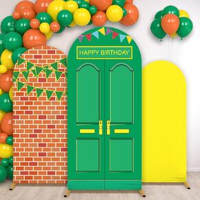 3Pcs Cartoon Street Arch Backdrop Covers 4ft 5ft 6ft Red Brick Spandex Fitted Arch Stand Covers Cartoon Friends Birthday Party Decorations Photo Background for Street Theme Birthday Party Supplies in Saudi Arabia