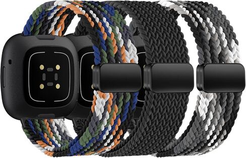 HSWAI المغناطيسي المضفر متوافق مع Fitbit Versa 4 Bands للنساء / Versa 3 / Sense / Sense 2 Bands، حزام رياضي ناعم قابل للتمدد منسوج من النايلون المرن للرجال in Kuwait