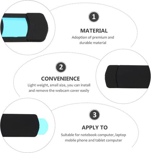 Kisangel 2pcs Mobile Phone Webcam Cover Slide, Camera Protective Covers for Laptop and Mobile Phone, Abs Material, Easy to Install and Detach Privacy Protection Black Random Color in Kuwait