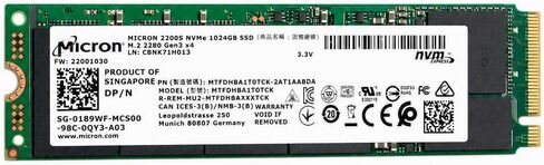 Mavark OEM Micron 2200 MTFDHBA1T0TCK 1 تيرابايت TLC PCIe NVMe محرك الحالة الصلبة، عامل الشكل M.2، واجهة NVMe، سعة 1 تيرابايت، PCIe 3.0 x4 in Kuwait