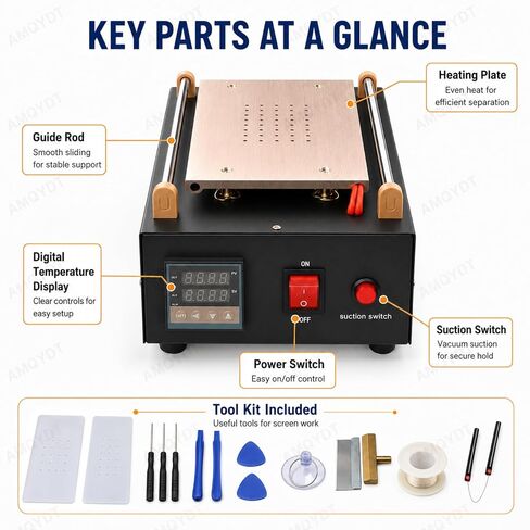 LCD Screen Separator Machine, Mobile Phone Screen Separator with Built-in Vacuum Pump, Digital Temperature Control, PTC Aluminum Heating Plate and Silicone Pad for Smartphone Touchscreen Repair in Saudi Arabia