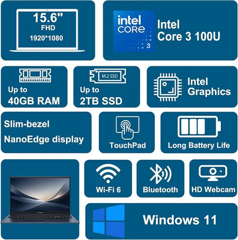 iCarp Customized Laptop Made with ASUS Vivobook 15 Next Gen AI Laptop 15.6" FHD 6-core Intel Core 3 100U 8GB/16GB/24GB/40GB DDR5 256GB/512GB/1TB/2TB Student Business Customized Computer Win11 in Kuwait
