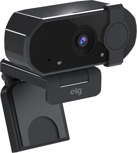 كاميرا ويب ELG Full HD 1080p مع ميكروفون وغطاء للخصوصية، تركيز تلقائي، ميكروفون لإلغاء الضوضاء، دوران 360 درجة، كاميرا ويب USB للكمبيوتر الشخصي/Mac/الكمبيوتر المحمول، Zoom/Teams/Skype، متضمن محول USB-C، أسود in Kuwait