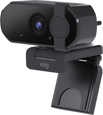 كاميرا ويب ELG Full HD 1080p مع ميكروفون وغطاء للخصوصية، تركيز تلقائي، ميكروفون لإلغاء الضوضاء، دوران 360 درجة، كاميرا ويب USB للكمبيوتر الشخصي/Mac/الكمبيوتر المحمول، Zoom/Teams/Skype، متضمن محول USB-C، أسود in Kuwait