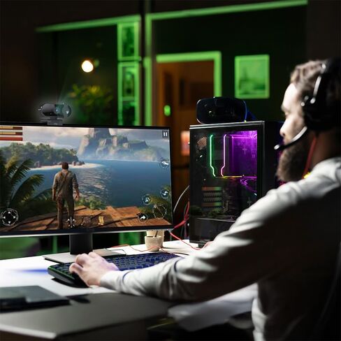 كاميرا ويب ELG Full HD 1080p مع ميكروفون وغطاء للخصوصية، تركيز تلقائي، ميكروفون لإلغاء الضوضاء، دوران 360 درجة، كاميرا ويب USB للكمبيوتر الشخصي/Mac/الكمبيوتر المحمول، Zoom/Teams/Skype، متضمن محول USB-C، أسود in Kuwait
