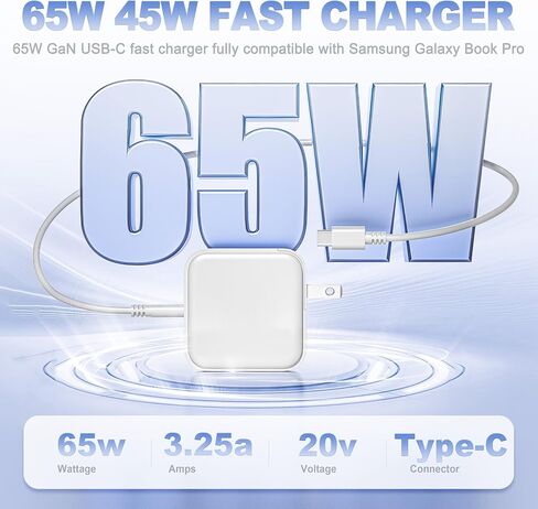 65W GaN USB-C Fast Adapter Compatible with Samsung Galaxy Book Pro Charger in Saudi Arabia