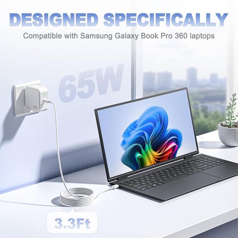 65W GaN USB-C Fast Adapter Compatible with Samsung Galaxy Book Pro Charger in Saudi Arabia