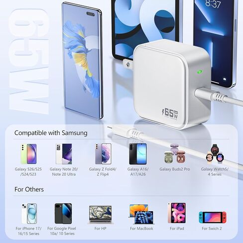 65W GaN USB-C Fast Adapter Compatible with Samsung Galaxy Book Pro Charger in Saudi Arabia
