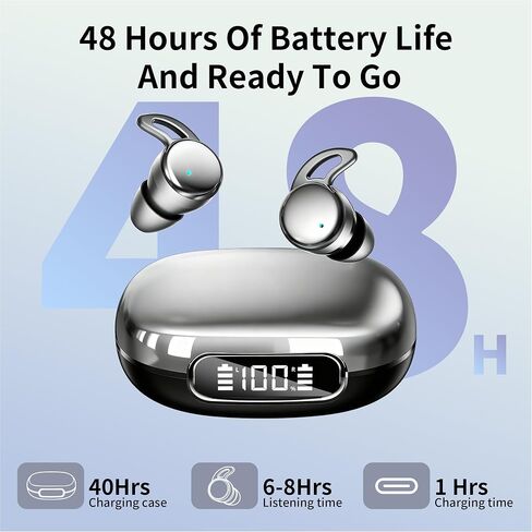 Sleep Earbuds Bluetooth 6.1 - Ultra Comfort Ear Plugs for Sleeping Invisible Sleep Headphones for Side Sleepers, 48H Playtime, Crystal-Clear Calls - Plating Black in Kuwait