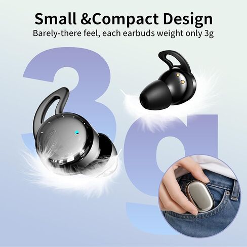 Sleep Earbuds Bluetooth 6.1 - Ultra Comfort Ear Plugs for Sleeping Invisible Sleep Headphones for Side Sleepers, 48H Playtime, Crystal-Clear Calls - Plating Black in Kuwait