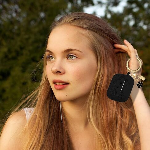 Flower Engraved Case Compatible with AirPods Pro 2 Case Cover 2022, Silicone Case for AirPods Pro 2nd/1st Generation with Cute Flower Keychain and Carabiner for Girls Women，Black in Saudi Arabia