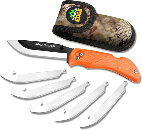 OUTDOOR EDGE Knives' RazorPro L Hunting Knife with Razor-Sharp Replaceable Blade features Non-Slip TRP Orange Handle, Belt Holster, & 12 Blades. Must-Have Field Dressing Knife for Your Hunting Gear in Saudi Arabia
