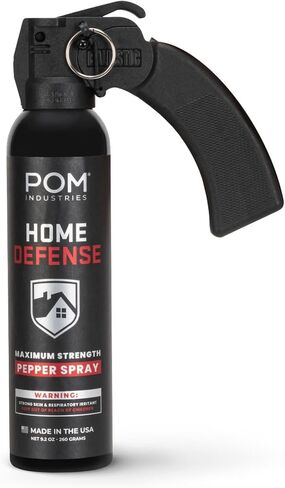 POM Pepper Spray Home Defense Unit, Maximum Strength OC Spray with Pistol Grip Handle and Safety Pin, 25 ft Range, UV Marking Dye, Easy Aim Design, Made in USA in Saudi Arabia