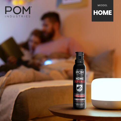 POM Pepper Spray Home Defense Unit, Maximum Strength OC Spray with Pistol Grip Handle and Safety Pin, 25 ft Range, UV Marking Dye, Easy Aim Design, Made in USA in Saudi Arabia