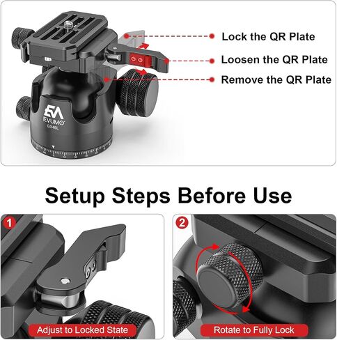 EVUMO GX46L Lever Ball Head for Photography and Shooting, 46mm Low Profile Tripod Ball Head Mount with Arca Swiss Quick Release Plate & Mlok Arca Rail, Compatible with DSLR Camera Camcorder Telescope in Kuwait