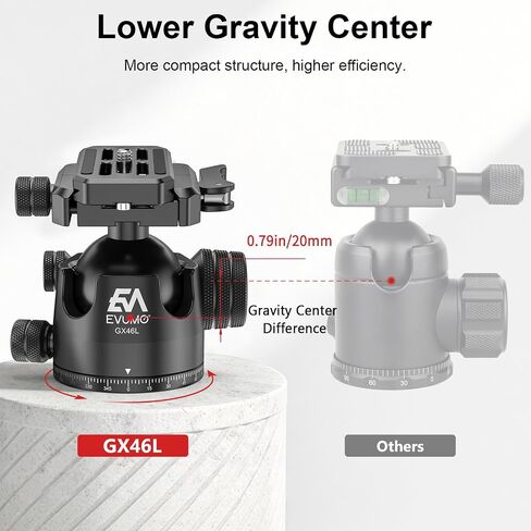 EVUMO GX46L Lever Ball Head for Photography and Shooting, 46mm Low Profile Tripod Ball Head Mount with Arca Swiss Quick Release Plate & Mlok Arca Rail, Compatible with DSLR Camera Camcorder Telescope in Kuwait