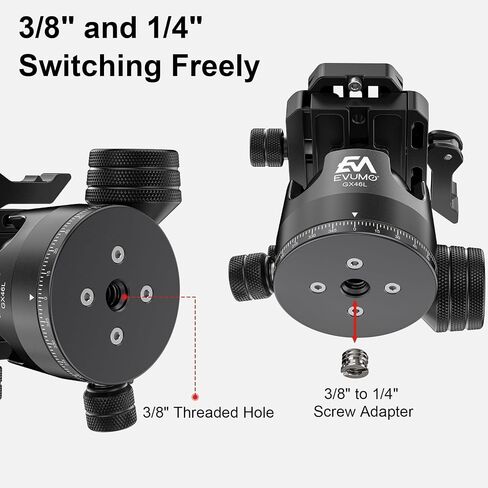EVUMO GX46L Lever Ball Head for Photography and Shooting, 46mm Low Profile Tripod Ball Head Mount with Arca Swiss Quick Release Plate & Mlok Arca Rail, Compatible with DSLR Camera Camcorder Telescope in Kuwait