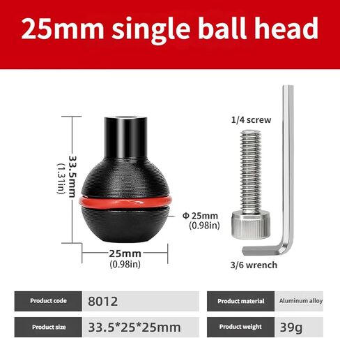 Aluminum Fixed Ball Head 25mm Tripod Mount Ball Mount Adapter with 1 / 4inch 20 Screw Adapter for Underwater Tray Fixed Head Tripod in Saudi Arabia