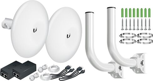 Wireless Bridge Ubiquiti NBE-M5-16 PRE-CONFIGURED, Bundle of 2 Ubiquiti NanoBeam M5 and Two Mounting Poles, Point to Point Outdoor WiFi Bridge, Plug and Play, 5GHz, 150+Mbps, 15+km Link Range in Saudi Arabia