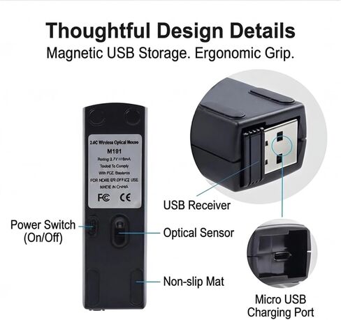 Wireless Mouse, Portable Mini Mouse with USB Receiver Storage Case in Saudi Arabia