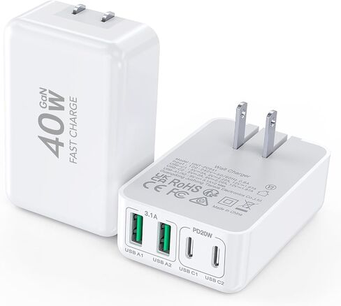 [2-Pack] Flat 40W Multiport USB-C Wall Charger, Foldable Charging Block in Saudi Arabia