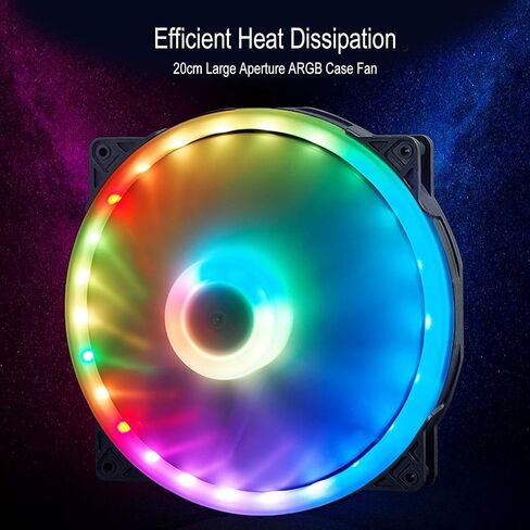 200mm Case Fan with ARGB Lighting, PWM Speed Control & Hydraulic Bearing – Large Airflow, Low Noise PC Cooling Fan for Computer Cases, 4-Pin 5V Compatible in Saudi Arabia