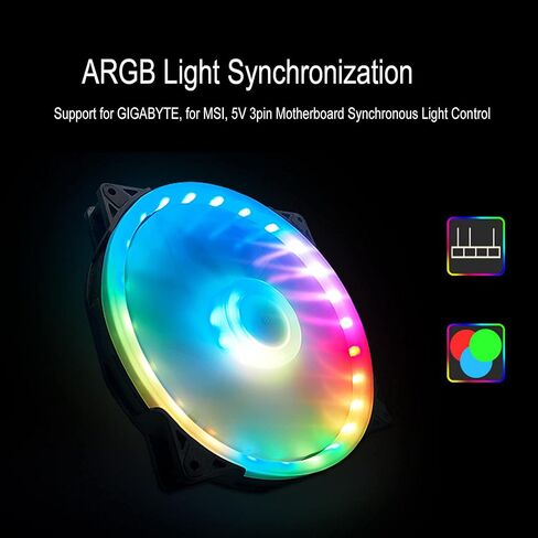 200mm Case Fan with ARGB Lighting, PWM Speed Control & Hydraulic Bearing – Large Airflow, Low Noise PC Cooling Fan for Computer Cases, 4-Pin 5V Compatible in Saudi Arabia
