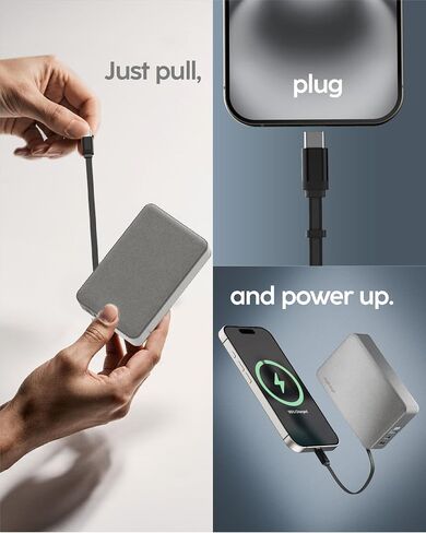 بنك طاقة محمول myCharge RetractaCharger بقدرة 10000 مللي أمبير في الساعة مع كابل USB-C قابل للسحب مقاس 28 بوصة | قابس حائط مدمج | شحن سريع 30 واط PD | منافذ USB-C وA | العرض الرقمي | رمادي in Kuwait