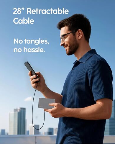بنك طاقة محمول myCharge RetractaCharger بقدرة 10000 مللي أمبير في الساعة مع كابل USB-C قابل للسحب مقاس 28 بوصة | قابس حائط مدمج | شحن سريع 30 واط PD | منافذ USB-C وA | العرض الرقمي | رمادي in Kuwait