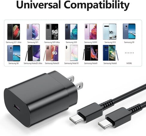 عبوتان لهاتف Samsung Galaxy S23 S22، S21، Note 20 شحن سريع من النوع C، 25 وات USB C شاحن سريع للغاية من النوع C كابل هاتف Android لهاتف Samsung Galaxy S20 Plus Ultra 2 × 6 قدم أسود in Kuwait