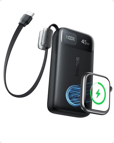 شاحن محمول من Baseus بقدرة 10000 مللي أمبير في الساعة، وبنك طاقة PD بقدرة 45 وات، وكابل USB-C مدمج in Kuwait