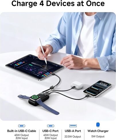 شاحن محمول من Baseus بقدرة 10000 مللي أمبير في الساعة، وبنك طاقة PD بقدرة 45 وات، وكابل USB-C مدمج in Kuwait