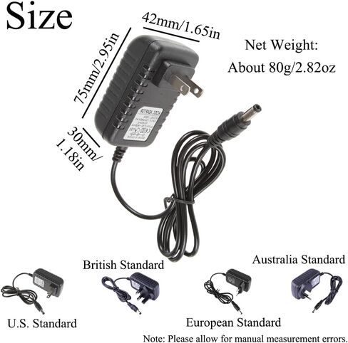 SEIWEI Power Supply Adapter AC/DC Charger Input Voltage AC 100V-240V Output Voltage 12V 1A Replacement Power Cord for Security Camera Monitor Swing TV Box, European Standard in Saudi Arabia