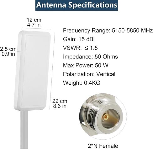 5GHz WiFi External Antenna 15 dBi High-Gain Outdoor Directional WiFi Panel Set for 5.1GHz to 5.8GHz (5150-5850 MHz) with N-Female Connector &16ft Coaxial Cable in Saudi Arabia