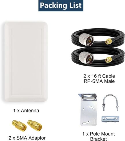 2.4GHz 2x2 MIMO Flat Panel Antenna Kit High-Gain 12 dBi with Pole Mount and 16ft Extension Cable for Long-Range Outdoor WiFi in Saudi Arabia