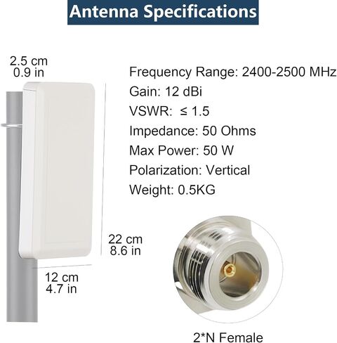 2.4GHz 2x2 MIMO Flat Panel Antenna Kit High-Gain 12 dBi with Pole Mount and 16ft Extension Cable for Long-Range Outdoor WiFi in Saudi Arabia