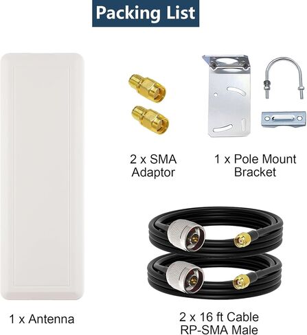 2.4 GHz 2x2 MIMO Flat Panel Antenna Set 15 dBi Long Range Outdoor Directional Antenna Pole Mount with 16ft Extension Cable for Long Range WiFi Reception in Saudi Arabia