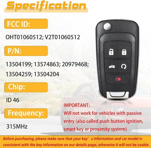 Flip Car Key Fob for 2010-2019 Chevy Camaro Equinox Cruze Impala/2014-2016 Malibu Sonic/2010-2021 GMC Terrain OHT01060512 V2T01060512 2PACK in Saudi Arabia