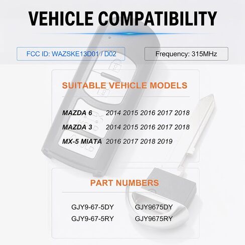 1 قطعة دخول بدون مفتاح مفتاح تحكم عن بعد فوب ل 14-18 Mazda3 Mazda6 in Kuwait