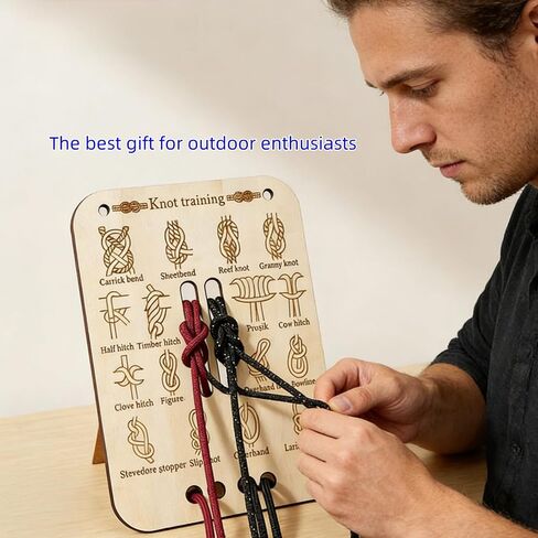 Learning Knot Training Board with Rope, 16 Knots Wooden Knot Training Board for Practicing Rope Knotting, Knot Tying kit for Camping Gear, Outdoor Survival and Rock Climbing Pracatice in Saudi Arabia