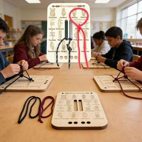 Learning Knot Training Board with Rope, 16 Knots Wooden Knot Training Board for Practicing Rope Knotting, Knot Tying kit for Camping Gear, Outdoor Survival and Rock Climbing Pracatice in Saudi Arabia