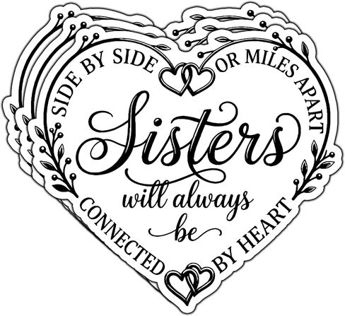 (3Pcs) Side By Side Or Miles Apart Sisters Will Always Be Connected By Heart Sticker Best Sisters Heart Appreciation Stickers Waterproof Vinyl Decal For Phone Mug Water Bottle Laptop Size 3x2.7 Inches in Kuwait