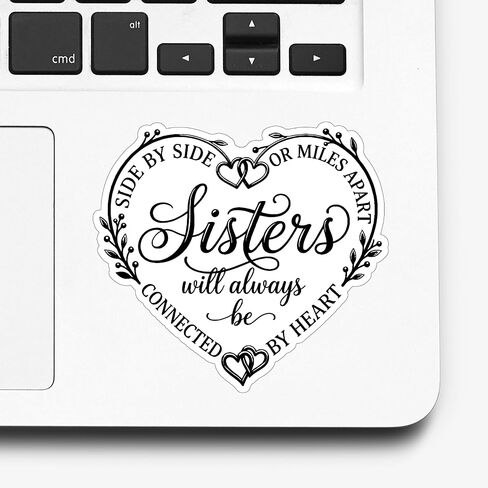 (3Pcs) Side By Side Or Miles Apart Sisters Will Always Be Connected By Heart Sticker Best Sisters Heart Appreciation Stickers Waterproof Vinyl Decal For Phone Mug Water Bottle Laptop Size 3x2.7 Inches in Kuwait