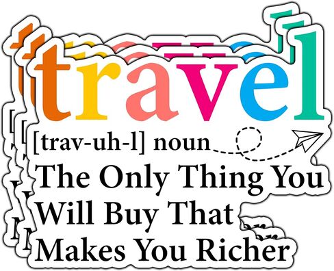 (3Pcs) Travel Definition The Only Thing You Will Buy that Makes You Richer Sticker Funny Travel Colorful Stickers Humorous Decorative Waterproof Vinyl Decal for Mug Tumbler Laptop Size 3x2.4 Inches in Kuwait