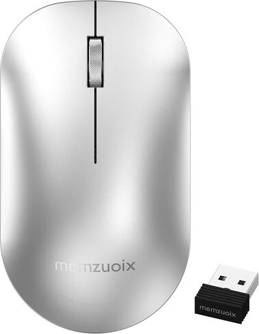memzuoix 2.4GHz Wireless Mouse, Silent Click Portable Mouse with 1600 DPI Precision Optical Sensor, USB Receiver, Plug and Play Compact Mouse for PC, Laptop, MacBook, Chromebook, Chrome OS, Silver in Kuwait