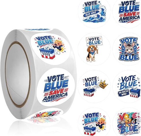 Vote Blue Stickers Roll 500Pcs - 8 Design Voting Stickers 1.5 Inch I Voted Blue No Matter Who Democratic Your Support Patriotic Tags Easy Stick & Removeable for Election Campaigns Voting Supplies in Saudi Arabia
