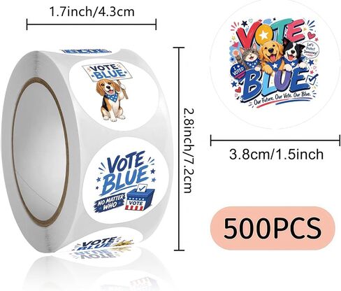 Vote Blue Stickers Roll 500Pcs - 8 Design Voting Stickers 1.5 Inch I Voted Blue No Matter Who Democratic Your Support Patriotic Tags Easy Stick & Removeable for Election Campaigns Voting Supplies in Saudi Arabia